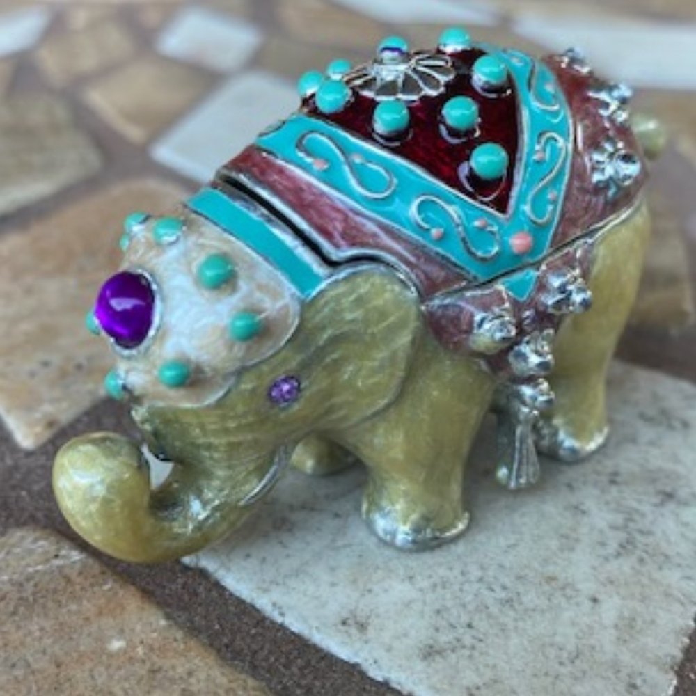 Monet Circus ELEPHANT Rhinestone Jeweled Hinged Trinket Pill Box
